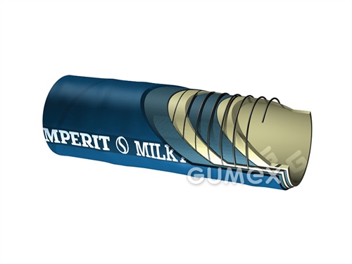 Potravinová tlakovonasávacia hadica na tekuté požívatiny LME Milkyline, 40/51mm, 6bar/-0,9bar, NR/EPDM, -35°C/+80°C (krátkodobo +130°C), modrá